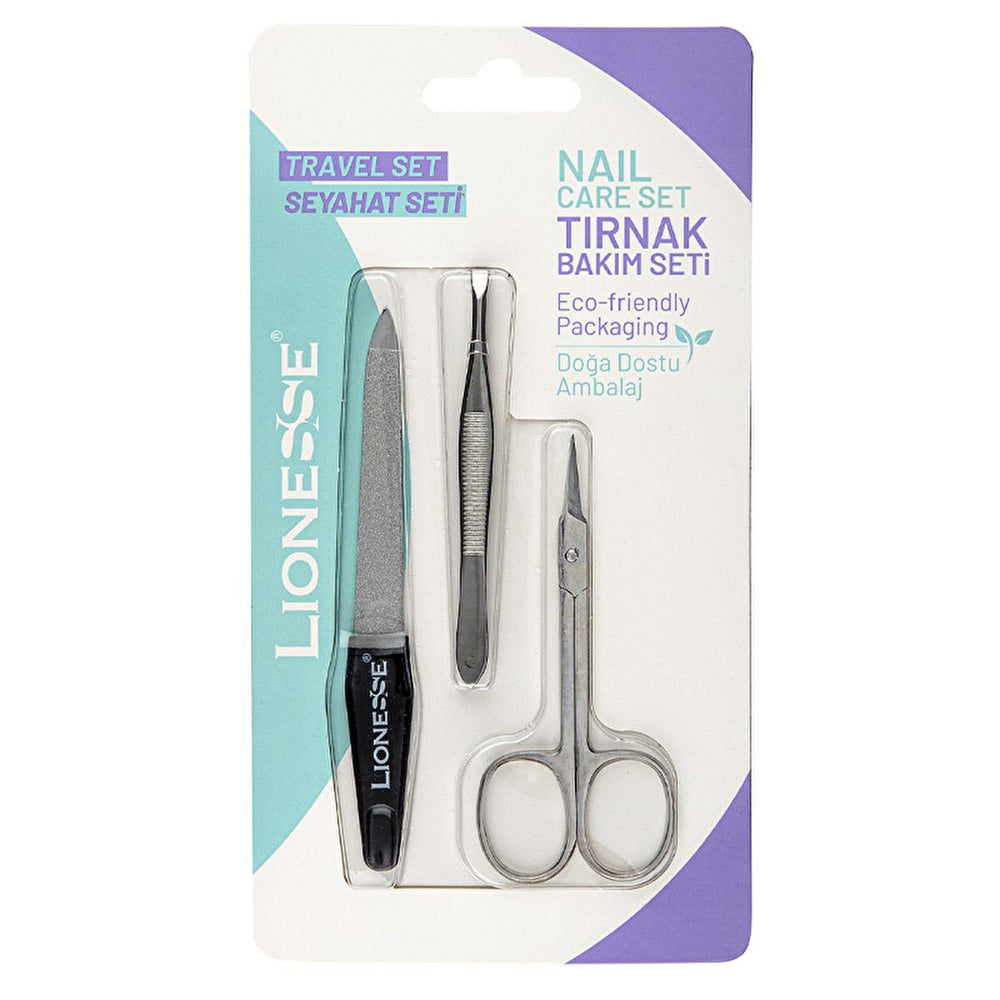 Lionesse Personal Grooming Set - 3-in-1 Travel Kit with Nail Care Tools, Tweezers & Scissors for Men & - Beauty Accessories
