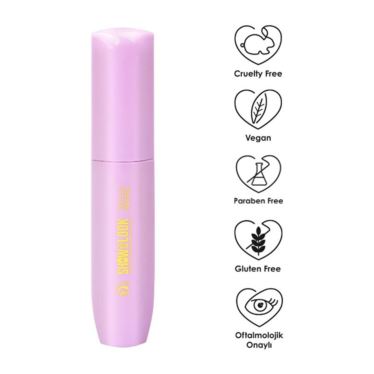 Show by Pastel 24H Long-Lasting Volumizing Mascara - Waterproof, Vegan, Cruelty-Free 24H Long-Lasting Volumizing Mascara by Show by Pastel long-lasting mascara, volumizing mascara, water-resistant mascara, vegan cosmetics, cruelty-free beauty products, Show by Pastel, 24H volume mascara, silicone brush mascara, lash care, plant extract mascara, paraben-free, gluten-free, cosmetics for sensitive eyes, ethical beauty products, makeup for dramatic lashes