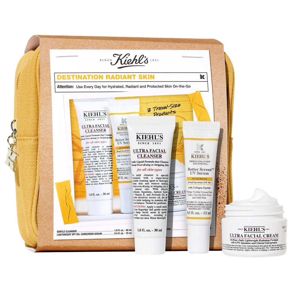 Destination Radiant: Hydrating Skincare Gift Set with SPF 50 - Travel Size for Dry Skin, Radiant Complexion & UV Protection Destination Radiant Skincare Gift Set | Hydrate & Protect Skin Skincare gift set, Travel size skincare, Hydrating skincare, SPF 50 sunscreen, Dry skin treatment, Radiant complexion, Anti-aging skincare, Dark spot remover, UV protection serum, Facial cleanser and cream set, Skincare, Travel skincare set, Hydration, Sun protection, Anti-aging, Dark spot treatment, UV serum, Facial cleans