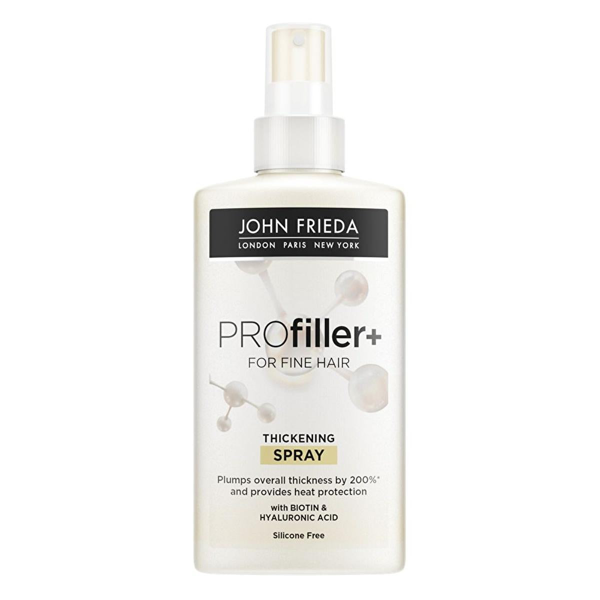 John Frieda Hair Thickening Spray - Vegan, Silicone-Free, Biotin &amp; Hyaluronic Acid for Volumizing &amp; Strengthening John Frieda Hair Thickening Spray - Biotin &amp; Hyaluronic Acid hair thickening spray, volumizing hair spray, Biotin hair care, Hyaluronic Acid hair product, vegan hair spray, silicone-free hair care, cruelty-free hair products, hair volumizer, strengthening hair spray, heat protectant spray, fine hair solutions, thinning hair treatment