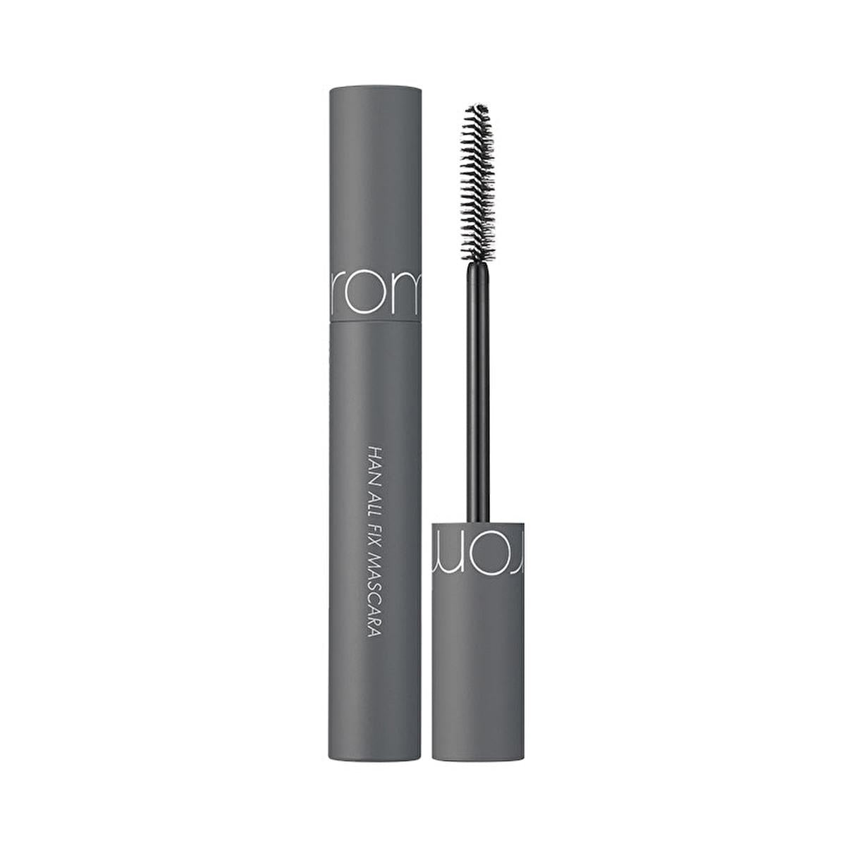 rom&nd Han All Fix Mascara Volume Black - Front View, rom&nd Han All Fix Mascara Volume Black - Wand Detail rom&nd Han All Fix Mascara - Volume Black for Long-Lasting Curl | 0.3 fl. oz. rom&nd Han All Fix Mascara - Volume Black for Long-Lasting Curl romand, mascara, volume-black, makeup, long-lasting, beauty-lovers, eye-makeup, smudge-proof, ai-generated, water-resistant