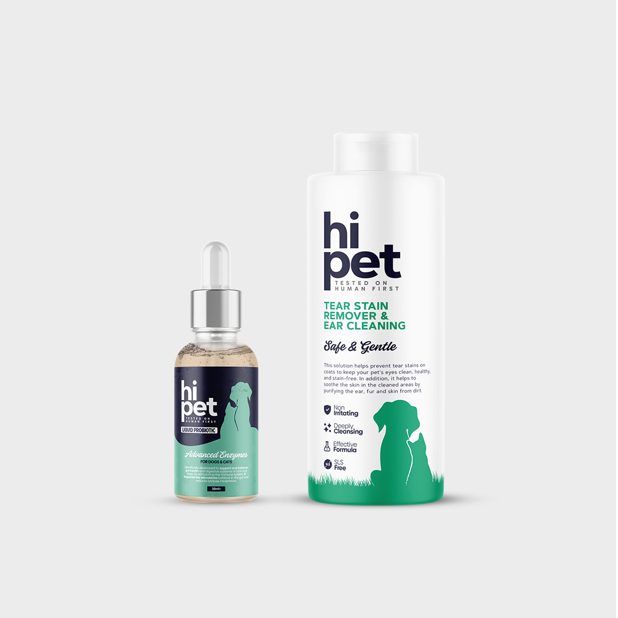 HiPet Eye &amp; Ear Health Set, Tear Stain &amp; Ear Cleaning Solution + Liquid Probiotic, 2-Piece Bundle