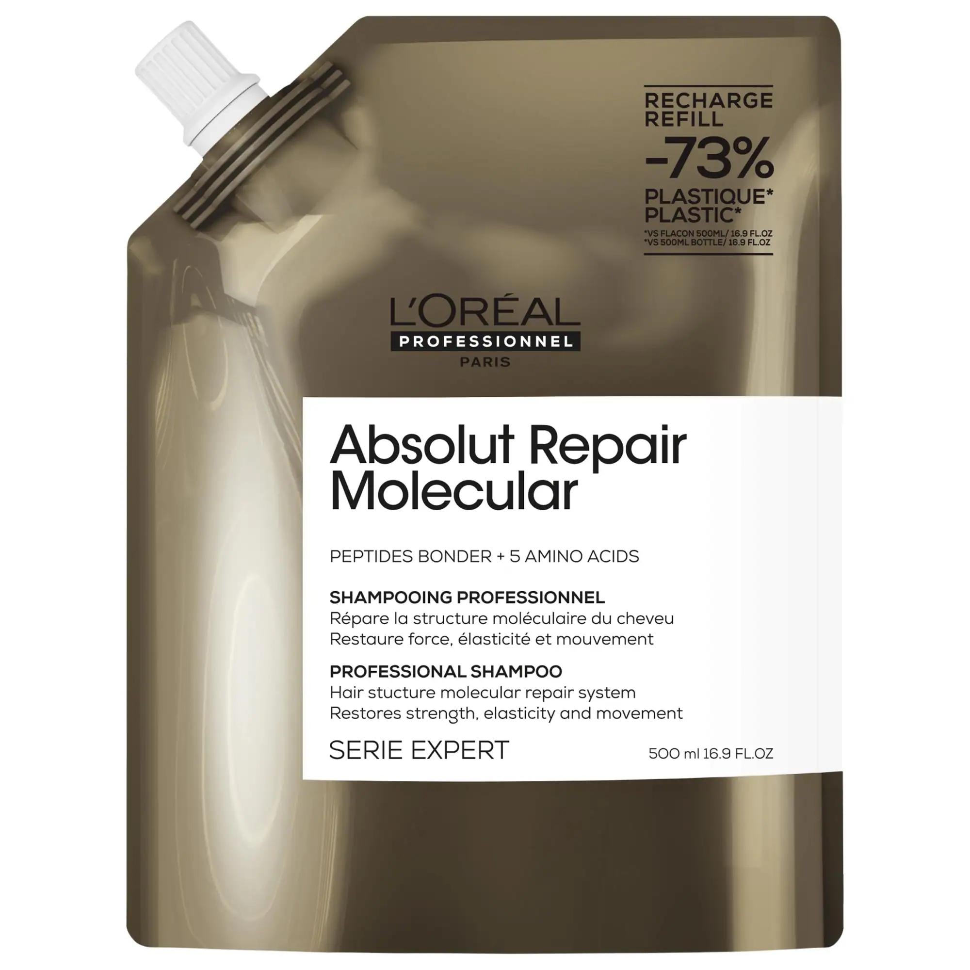 L'Oréal Professionnel Absolut Repair Molecular Shampoo for Damaged Hair, Sulfate-Free, Color-Safe, Repairs Strength & Elasticity Absolut Repair Molecular Shampoo - Sulfate-Free Hair Repair repair shampoo, damaged hair care, sulfate-free shampoo, color-safe hair products, molecular repair hair treatment, salon-grade shampoo, hair repair, hair care, L'Oréal Professionnel, Absolut Repair, damaged hair, brittle hair, dry hair, color-treated hair