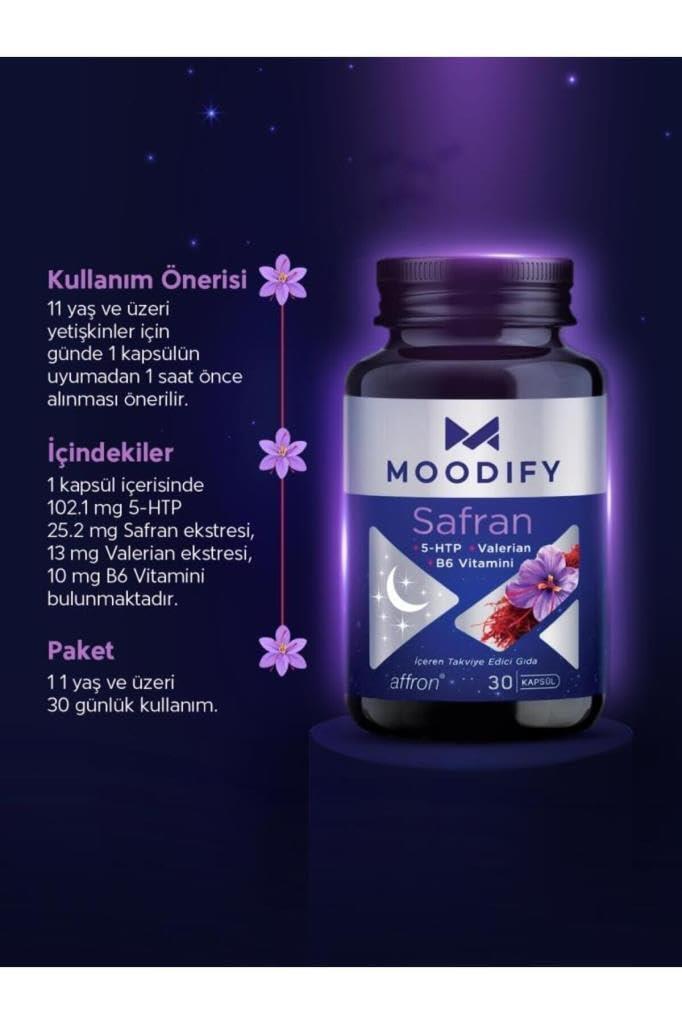 Moodify - Safran Dietary Supplement for Mood Support & Relaxation with 5-HTP, Valerian, Vitamin B6 - 30 Capsules Moodify Safran Supplement for Mood & Relaxation Dietary Supplement, Mood Support, Relaxation, 5-HTP, Valerian, Vitamin B6, Saffron, Natural Anxiety Relief, Sleep Support, Mental Well-being, Stress Relief, Anxiety Relief, Mood Enhancement, Supplement, Health, Wellness