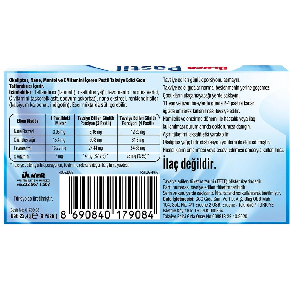 Ulker Eucalyptus Menthol Mint Lozenges 8 Count