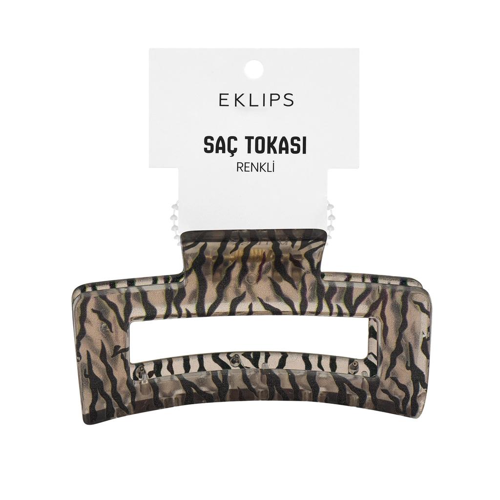 Eklips Zebra Rectangular Claw Clip for Secure Hold Brown
