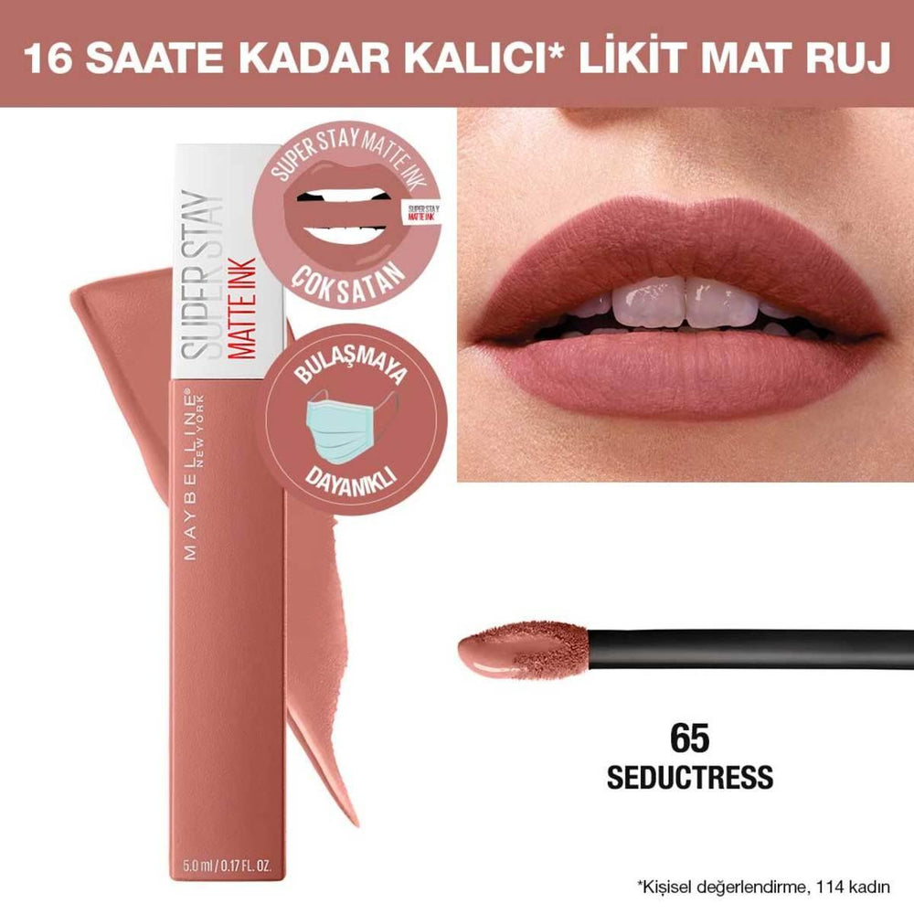 Maybelline New York Super Stay Matte Ink Liquid Lipstick - Long-Lasting, Matte Finish, Smudge-Proof, 65 Seductress - view 6