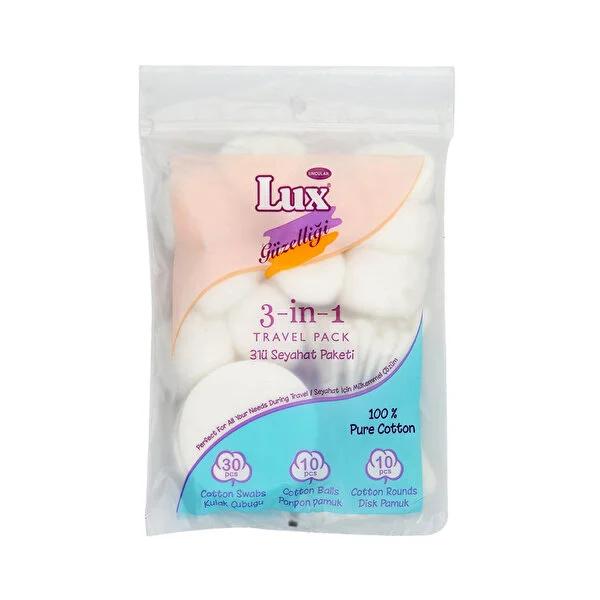 Lux Travel Cotton Kit 3-Piece Set - Pure Cotton Travel Accessories for Personal Care Lux Travel Cotton Kit - Pure Cotton for Travel Hygiene Travel Cotton Kit, Cotton Swabs, Pompon Cotton, Disk Cotton, Pure Cotton Travel Accessories, Personal Care, Hygiene, Travel Essentials, Compact Travel Kit, Sensitive Skin Care