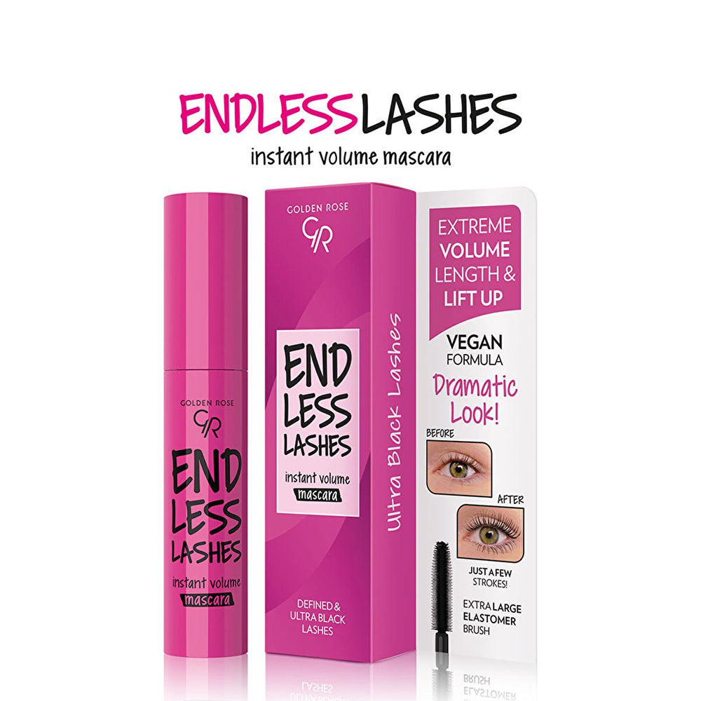 Golden Rose Endless Lashes Mascara - Vegan, Volumizing, Lengthening, Ultra-Black Cosmetic - Mascara
