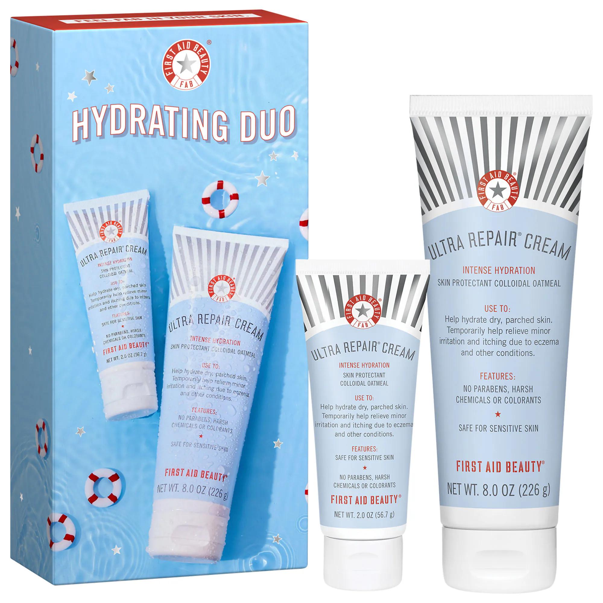 First Aid Beauty Ultra Repair Cream Hydrating Duo Kit: Jumbo &amp; Travel Size for Dry, Eczema-Prone Skin - Vegan &amp; Cruelty-Free Hydration First Aid Beauty Ultra Repair Cream: Hydrate Dry, Eczema Skin Ultra Repair Cream, Hydrating Cream, Dry Skin Cream, Eczema Relief Cream, Vegan Skincare, Cruelty-Free Skincare, Colloidal Oatmeal Cream, Shea Butter Moisturizer, Sensitive Skin Moisturizer, Dry Skin, Eczema, Itchy Skin, Redness Relief, Vegan Beauty, Plant-Based Skincare, Gentle Moisturizer, Soothing Cream, Skin B
