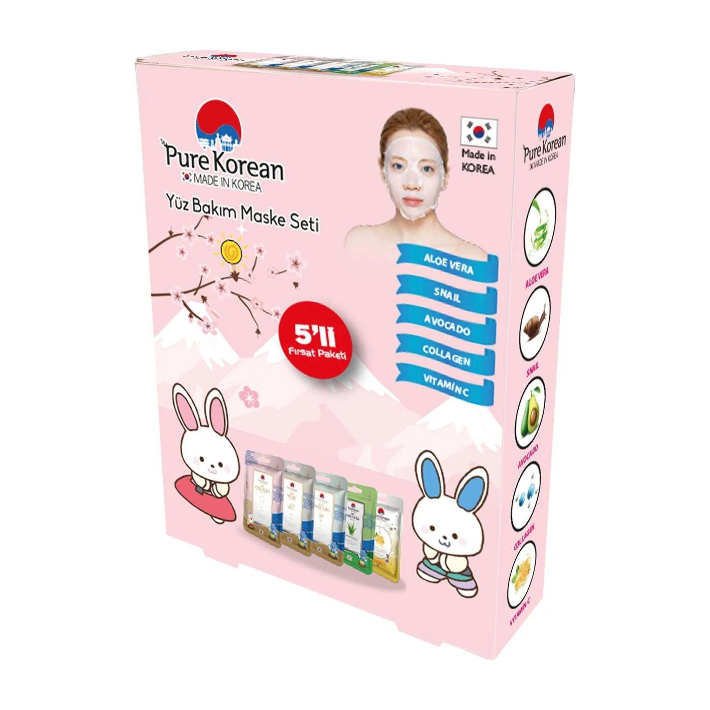 Pure Korean Sheet Mask Pack Hydrating Facial Sheets 5-Pack