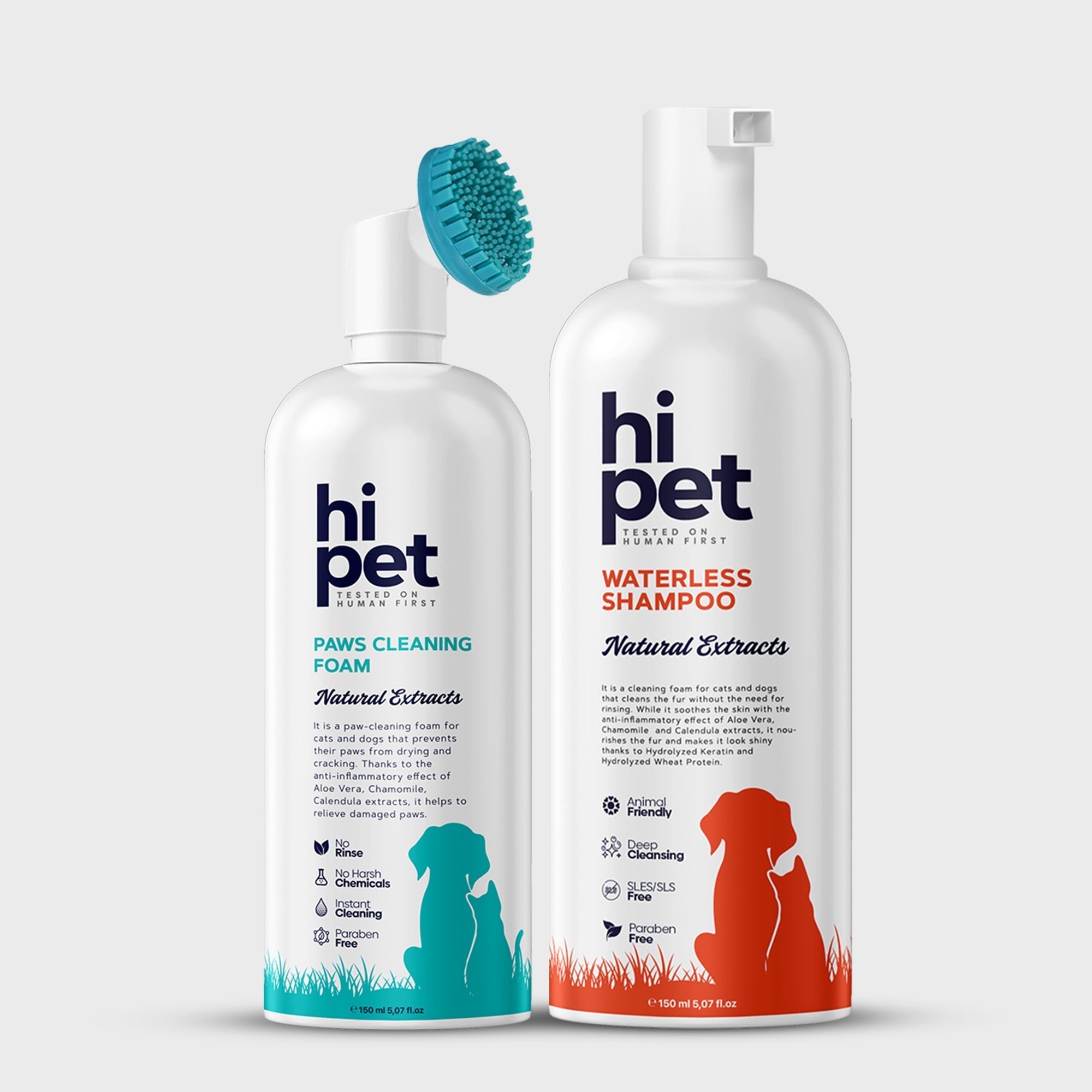 HiPet Waterless Cleaning Set, Dry Shampoo + Paw Cleaning Foam, 2-Piece Bundle