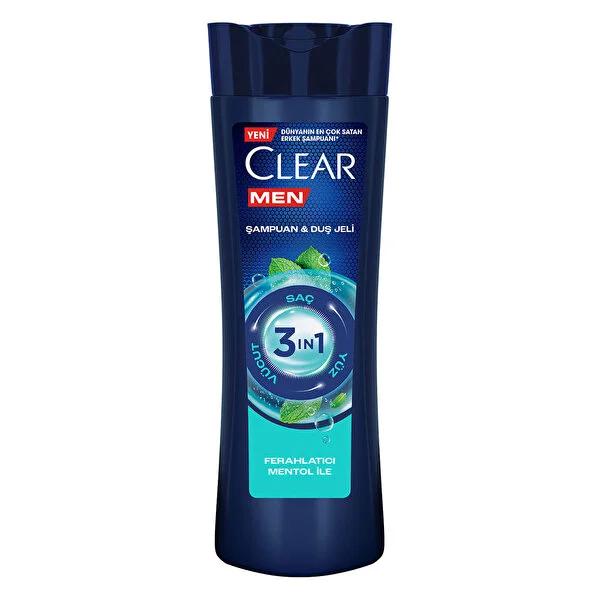 Clear Men 3-in-1 Shampoo, Body Wash & Face Wash with Charcoal - 11.83 fl oz, Anti-Dandruff, Menthol Refresh Clear Men 3-in-1 Shampoo & Body Wash - Anti-Dandruff, Charcoal, Menthol men's 3-in-1 shampoo, charcoal body wash, anti-dandruff shampoo, multi-purpose grooming product, men's grooming, grooming essentials, shower essentials, dandruff care, charcoal face wash, menthol refresh, personal care for men