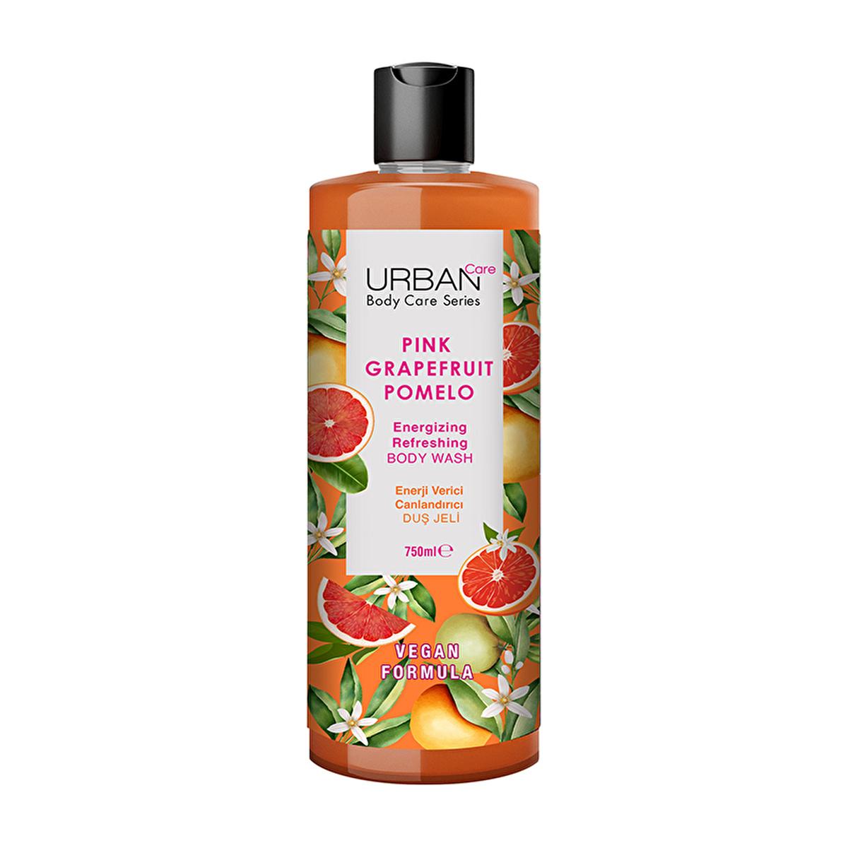 urban care pink grapefruit pomelo shower gel bottle, close-up of urban care shower gel texture, application of pink grapefruit pomelo shower gel on sponge Urban Care Pink Grapefruit & Pomelo Shower Gel - Revitalizing & Moisturizing for Vegans | 750 ml Urban Care Pink Grapefruit & Pomelo Shower Gel 750 ml urban-care, shower-gel, moisturizing, vegan, pink-grapefruit, pomelo, skin-care, body-wash, natural-ingredients, ai-generated