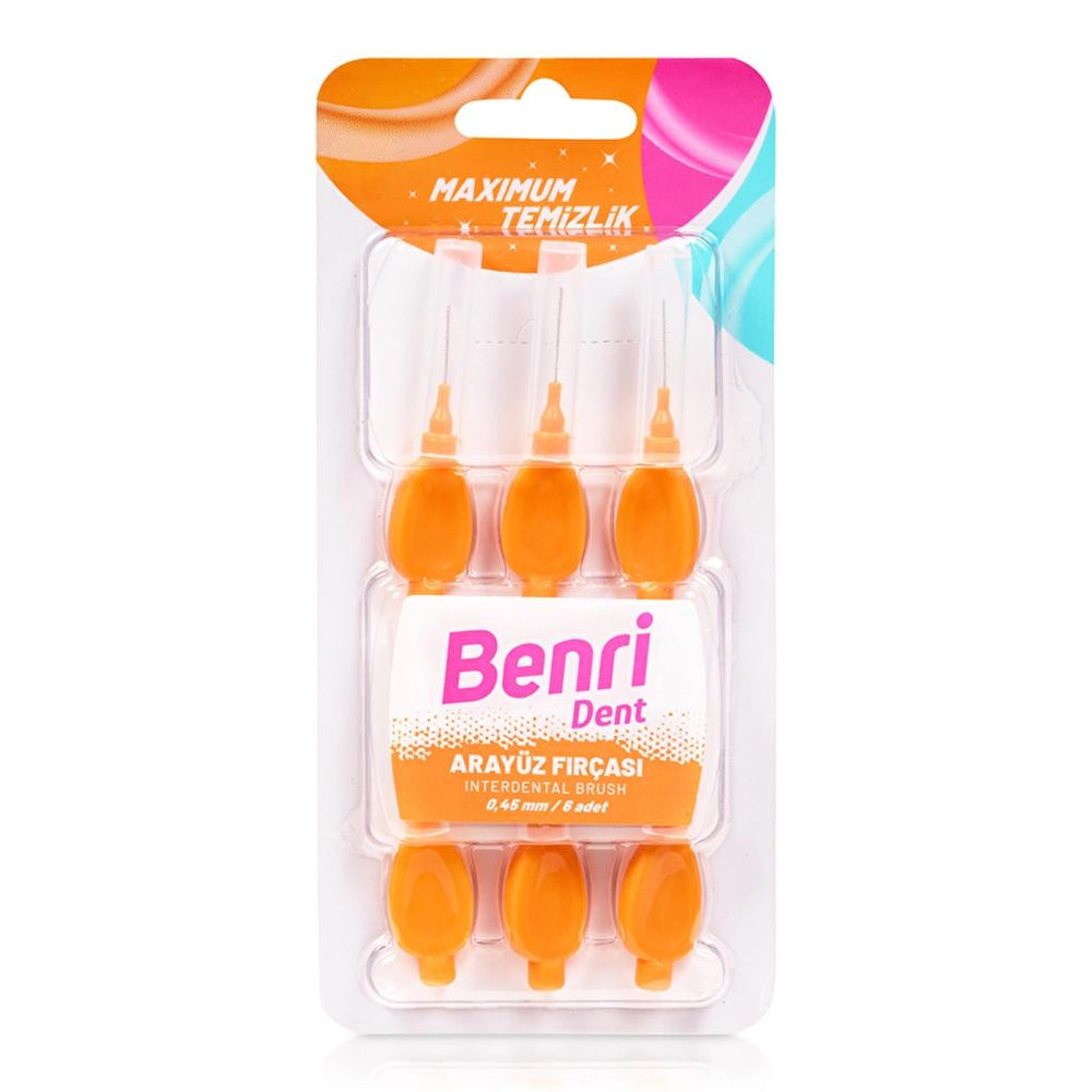 Benri Dent Interdental Brush 0.45mm for Gentle Plaque Removal 6-Pack