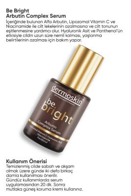 dermoskin be bright arbutin complex serum bottle, dermoskin serum applied on skin Dermoskin Be Bright Arbutin Complex Serum - 30ml Dermoskin Be Bright Serum - Arbutin Complex 30ml dermoskin, arbutin-serum, skincare, brightening-serum, anti-aging, skin-tone-evening, hyaluronic-acid, vitamin-c-serum, niacinamide, ai-generated