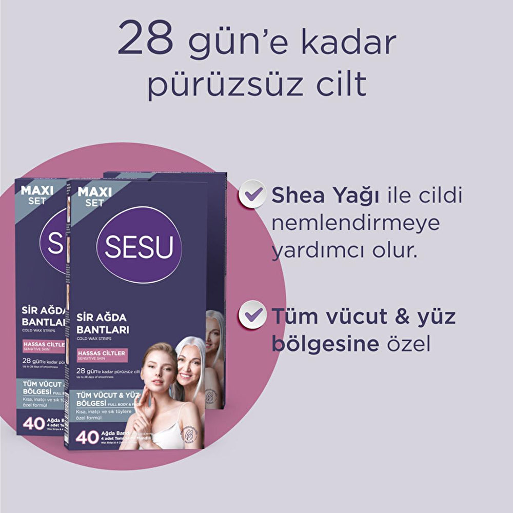 Sesu Sensitive Skin Wax Strips Set - 40 Count, Sugar-Free, Easy Hair Removal for Body & Face - Skin Care