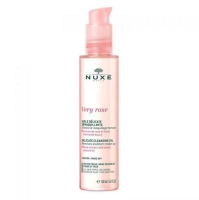 nuxe very rose cleansing oil 150 ml bottle, close-up of nuxe very rose cleansing oil, application of nuxe very rose cleansing oil on hand Nuxe Very Rose Cleansing Oil - Gentle Makeup Remover | 150 ml Nuxe Very Rose Cleansing Oil 150 ml - Gentle Makeup Remover nuxe, very-rose, cleansing-oil, makeup-remover, sensitive-skin, skincare, personal-care, oil-cleanser, gentle-formula, ai-generated