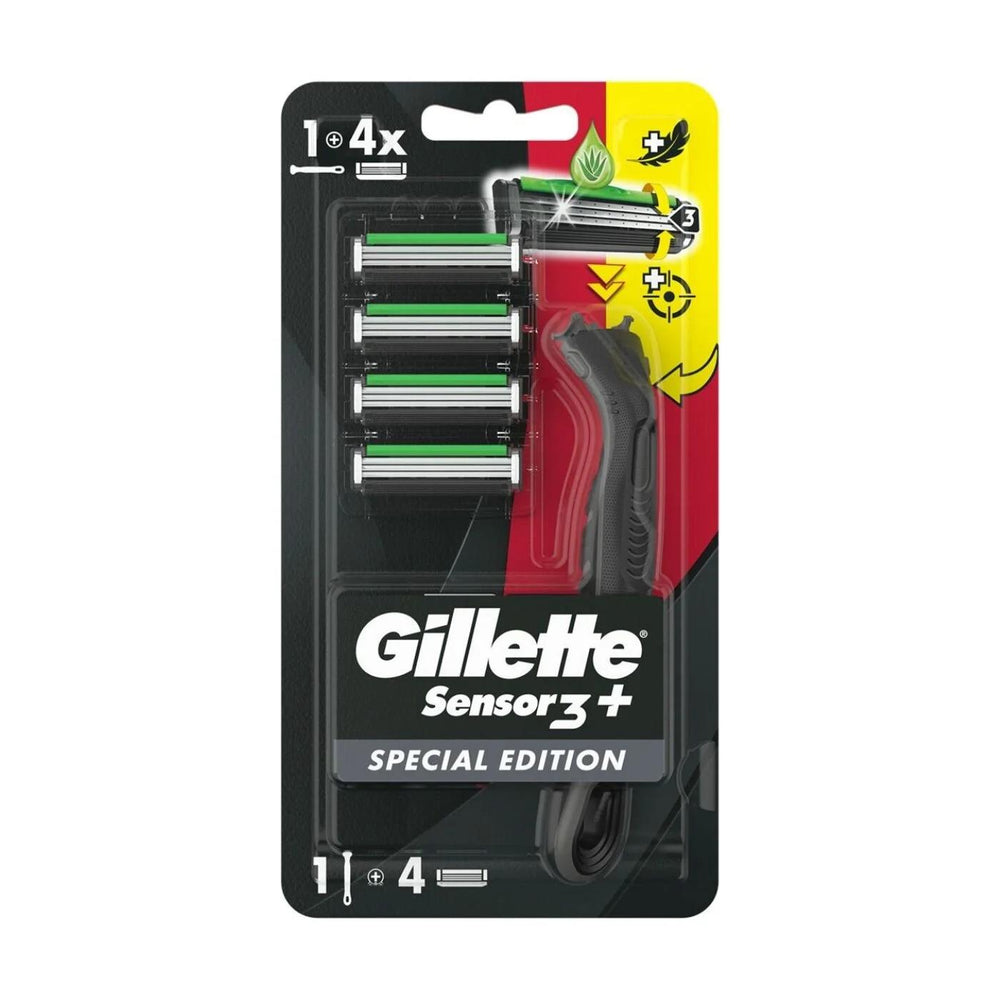 Gillette Sensor 3 Plus Black Razor & 4 Refill Cartridges