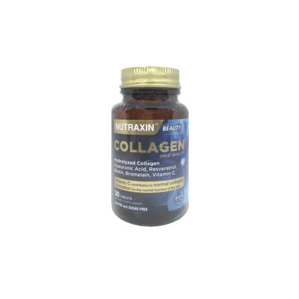 nutraxin beauty gold collagen tablets, collagen supplement bottle, beauty health tablet Nutraxin Beauty Gold Collagen - 30 Tablets Nutraxin Beauty Gold Collagen - 30 Tablets nutraxin, collagen-tablets, beauty-supplement, skin-care, hair-nail-support, anti-aging, dietary-supplement, hyaluronic-acid, vitamin-c, ai-generated