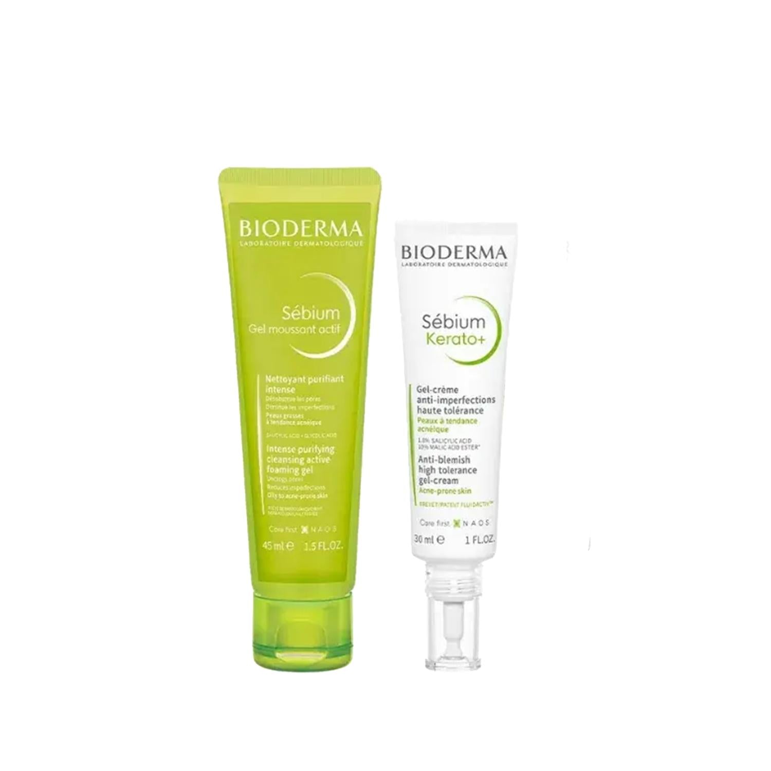 Bioderma Skincare Product Set - Sebium Kerato+ & Foaming Gel Active for Acne-Prone & Oily Skin Bioderma Skincare Set for Acne & Oily Skin Bioderma Sebium Kerato+, Foaming Gel Active, Skincare for acne-prone skin, Oily skin care products, Dermatologically tested skincare, Acne treatment, Skincare product set, Sebum control, Sensitive skin solutions, Skincare routine, Bioderma skincare, Acne-prone skin care, Oily skin solutions