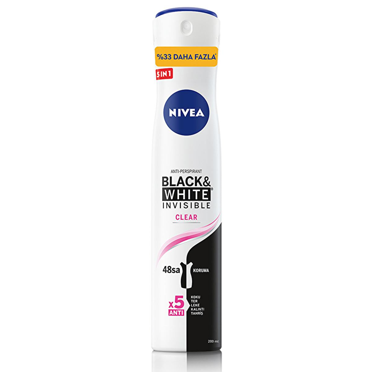 Nivea Black & White Invisible Clear Deodorant: 48H Anti-Stain Protection for Dark & Light Clothes - Alcohol-Free Spray for Women Nivea Deodorant: 48H Anti-Stain Protection for Women Nivea deodorant, women's deodorant, anti-white mark deodorant, anti-yellow stain deodorant, 48-hour deodorant, invisible deodorant, clear deodorant, alcohol-free deodorant, spray deodorant, deodorant for dark clothes, deodorant spray, women's hygiene, stain-free deodorant, odor protection, sweat protection, sensitive skin deodor