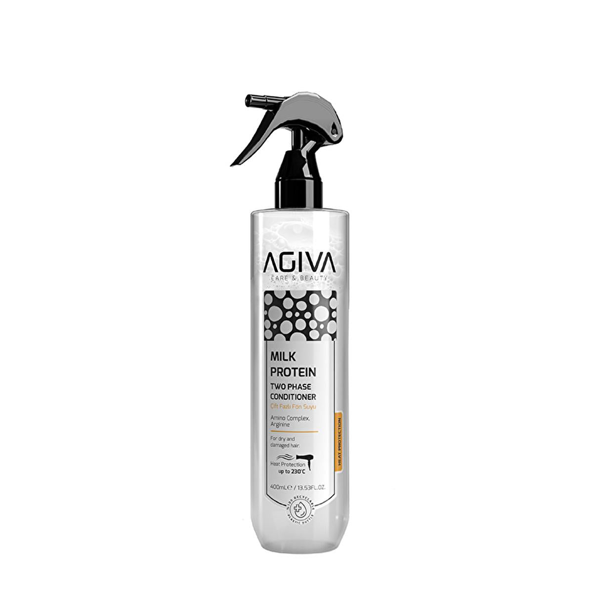 Agiva Milk Protein & Amino Acid Heat Protectant Spray: Detangle, Repair & Shield Hair While Styling - Fön Suyu, 13.53 fl oz Agiva Heat Protectant Spray: Protect & Repair Hair While Styling heat protectant spray, hair detangler, amino acid hair treatment, milk protein hair serum, heat styling protection, hair repair spray, fön suyu, hair styling product, heat protectant, argentine hair treatment, hair styling, heat protection, detangling spray, hair repair, milk protein, amino complex, arginine, dual-phase f