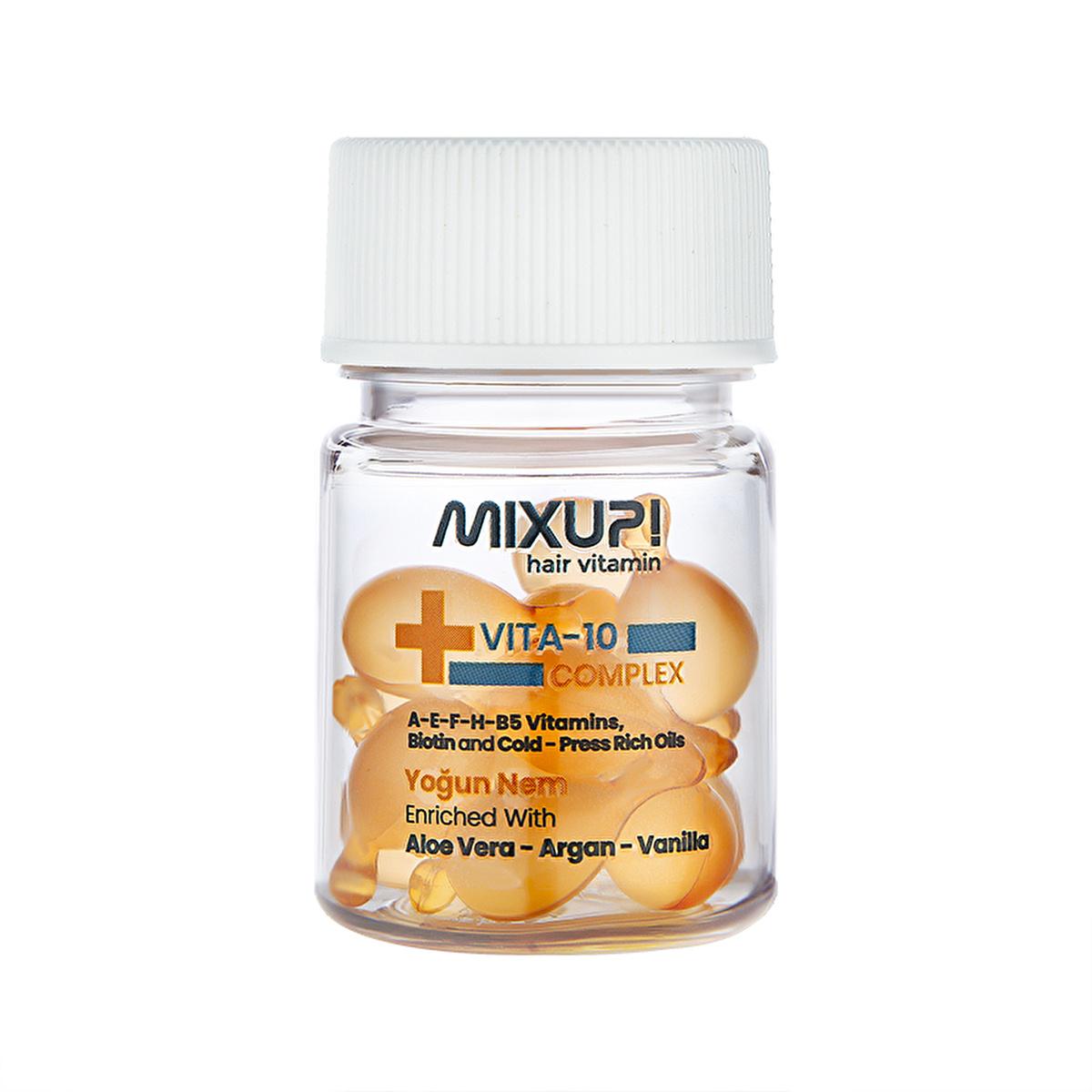 mixup-vita-10-hair-vitamin-booster, mixup-hair-vitamin-capsules, dry-hair-care-solution Mixup! Vita 10 Complex Hair Vitamin & Booster for Dry, Damaged Hair | 30 ct Mixup! Vita 10 Complex Hair Vitamin Booster hair-vitamin, hair-booster, dry-hair-care, argan-oil, aloe-vera, vitamin-a, vitamin-e, heat-protection, mixup, ai-generated