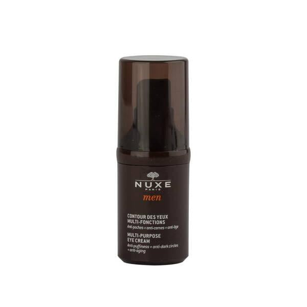 nuxe men multi purpose eye cream packaging, nuxe men eye cream applied on skin, nuxe men eye cream ingredient closeup Nuxe Men Multi Purpose Eye Cream - Smooths and Brightens | 15ml Nuxe Men Multi Purpose Eye Cream - 15ml nuxe, men-s-skincare, eye-cream, sensitive-skin, anti-aging, dark-circle-remover, moisturizer, paraben-free, eye-care, ai-generated