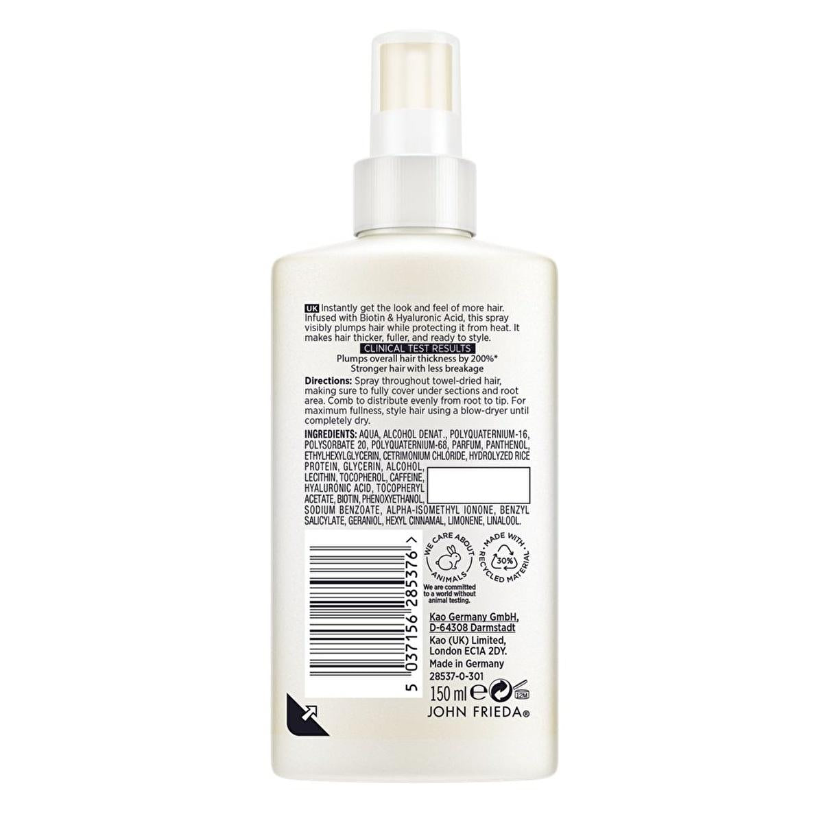John Frieda Hair Thickening Spray - Vegan, Silicone-Free, Biotin &amp; Hyaluronic Acid for Volumizing &amp; Strengthening John Frieda Hair Thickening Spray - Biotin &amp; Hyaluronic Acid hair thickening spray, volumizing hair spray, Biotin hair care, Hyaluronic Acid hair product, vegan hair spray, silicone-free hair care, cruelty-free hair products, hair volumizer, strengthening hair spray, heat protectant spray, fine hair solutions, thinning hair treatment