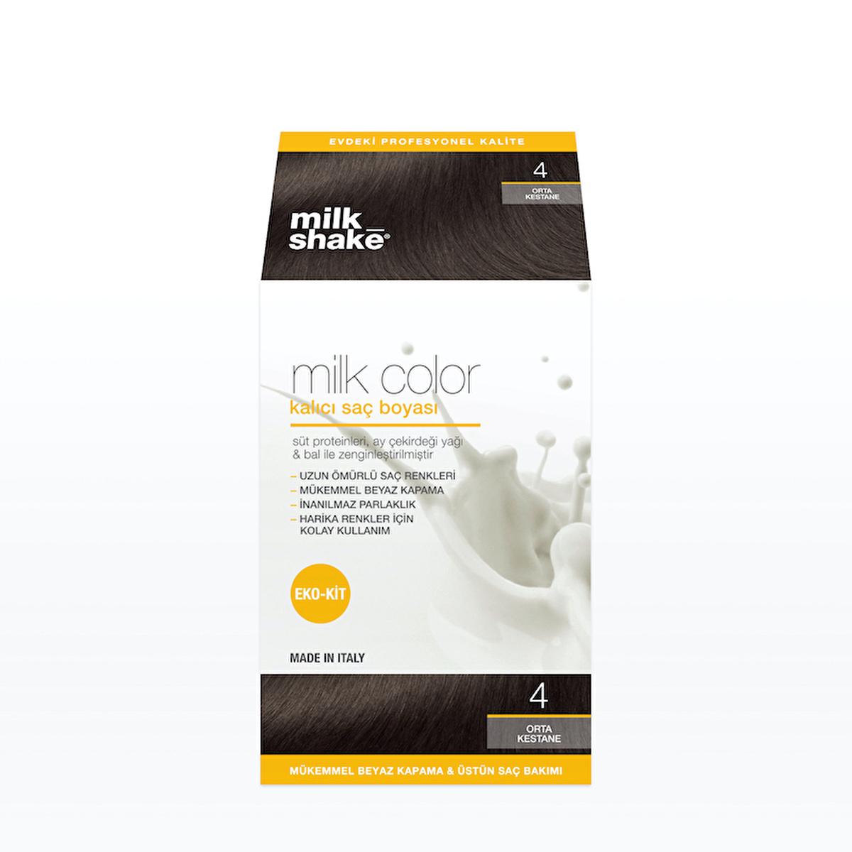 milk_shake Milk Color Permanent Hair Dye - Nourishing, Long-Lasting, Easy Application - Medium Chestnut 4 Nourishing Hair Dye - milk_shake Milk Color Permanent Hair Color hair dye, permanent hair color, nourishing hair dye, milk protein hair dye, long-lasting hair color, hair care, hair color maintenance, at-home hair dye, milk_shake, medium chestnut hair color, chestnut hair dye, healthy hair color, vibrant hair color