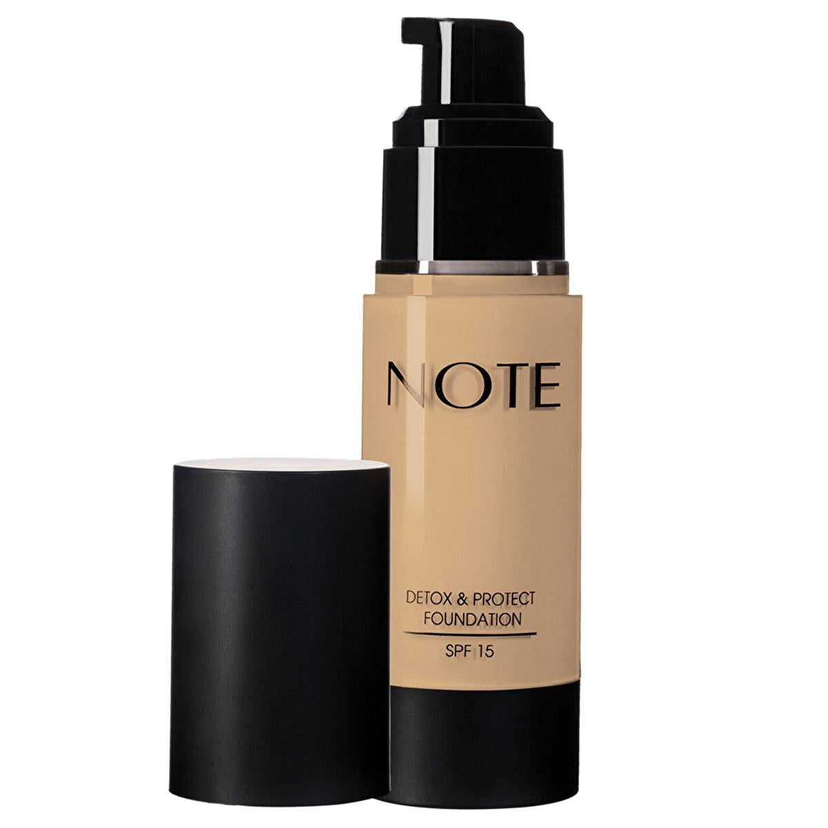 note detox protect foundation 03 medium beige bottle, application of note detox protect foundation Note Detox & Protect Foundation - 03 Medium Beige for Adults & Sensitive Skin Note Detox & Protect Foundation - 03 Medium Beige note-foundation, medium-beige-makeup, detox-protect-foundation, sensitive-skin, flawless-finish, makeup-with-spf, paraben-free, dermatologically-tested, cruelty-free, ai-generated