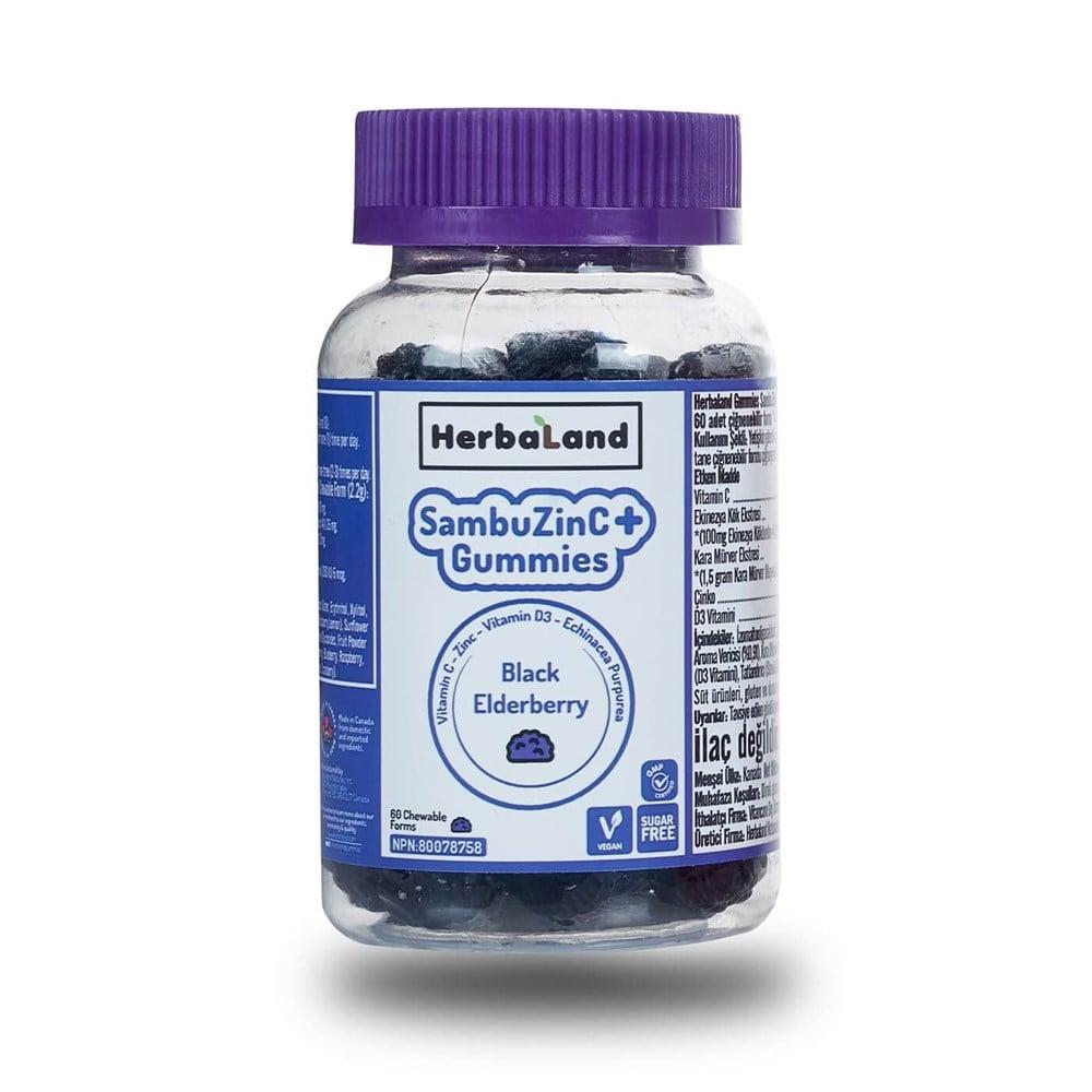 HerbaLand SambuZinC+ Gummies with Elderberry &amp; Zinc 60 Count