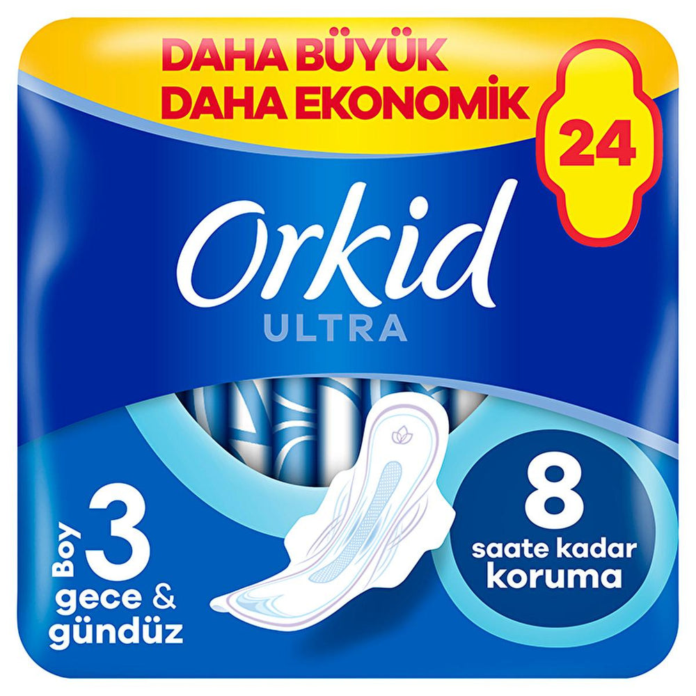 Orkid Ultra Sanitary Pads for Women - 24 Count, Extra Protection for Day & Night - Intimate Care