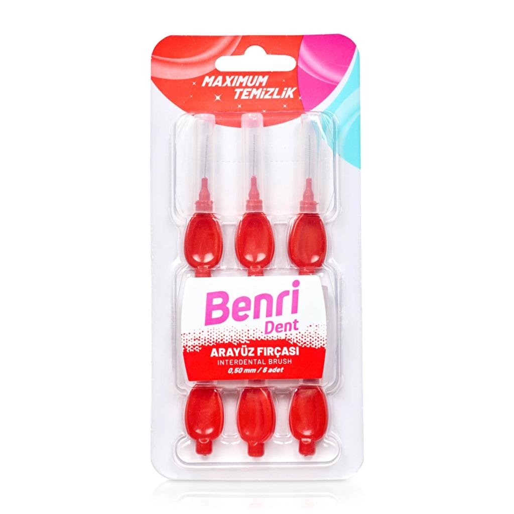 Benri Dent Red Interdental Brushes for Tight Spaces 0.50 mm 6-Pack