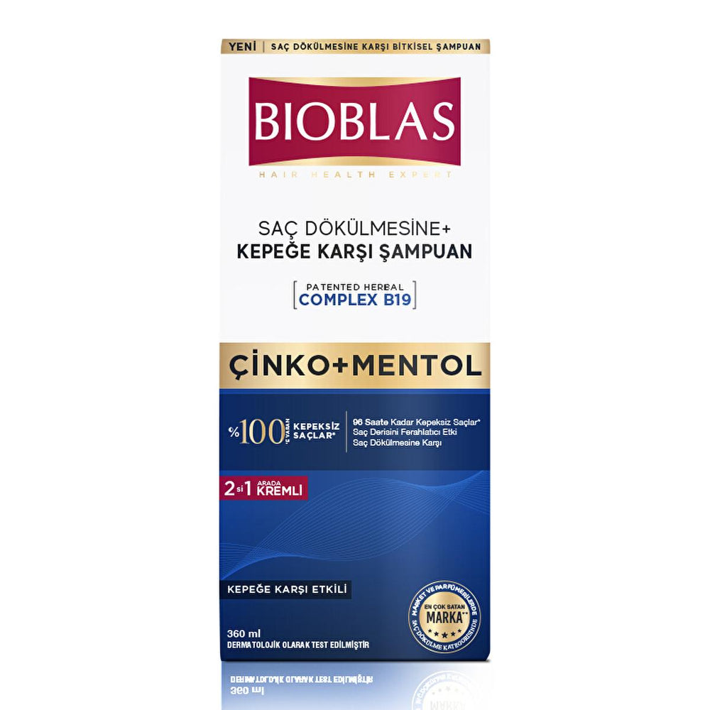 Bioblas Anti-Dandruff Shampoo with Zinc and Menthol for Hair Loss Treatment - 12.18 fl oz Bioblas Anti-Dandruff Shampoo with Zinc & Menthol anti-dandruff shampoo, Zinc shampoo, Menthol shampoo, hair loss treatment, scalp soothing shampoo, daily use shampoo, dandruff relief, scalp care, hair care, Bioblas, shampoo for hair loss, scalp irritation relief
