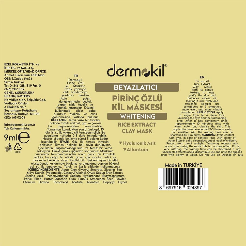 Dermokil Rice Extract Whitening Clay Mask for Brightening 9 ml