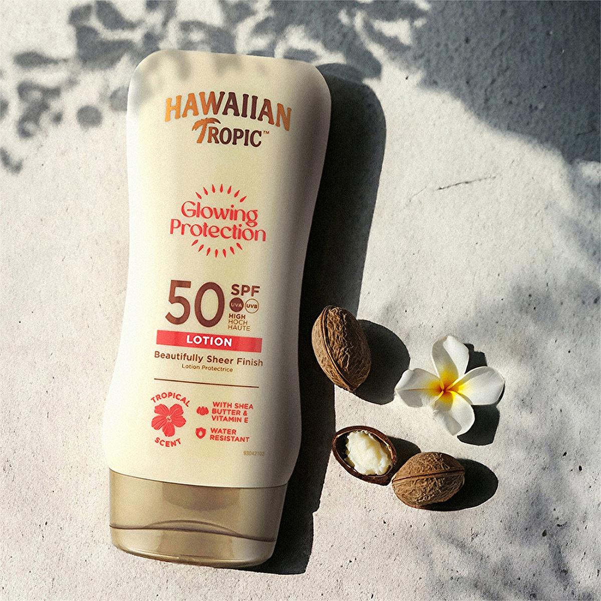 Hawaiian Tropic Glowing Protection SPF 50 Sunscreen Lotion - UVA/UVB, Vegan &amp; Cruelty-Free, Moisturizing - 6.09 fl oz Hawaiian Tropic SPF 50 Sunscreen - Vegan UVA/UVB Protection sunscreen lotion, SPF 50 sunscreen, Hawaiian Tropic sunscreen, vegan sunscreen, cruelty-free sunscreen, UVA UVB protection, water resistant sunscreen, sun protection lotion, sunscreen with shea butter, glowing skin sunscreen, sun protection, moisturizing sunscreen, vegan, cruelty-free, sun damage prevention, anti-aging, skincare, be