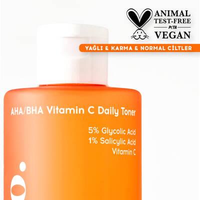 cream co aha bha vitamin c daily toner 200ml bottle, ingredients of cream co aha bha vitamin c daily toner, applying cream co toner on face Cream Co. AHA/BHA Vitamin C Daily Toner - Deep Cleansing | 200ml Cream Co. AHA/BHA Vitamin C Daily Toner | 200ml cream-co, toner, vitamin-c, daily-toner, skincare, bha, aha, vegan, cruelty-free, ai-generated