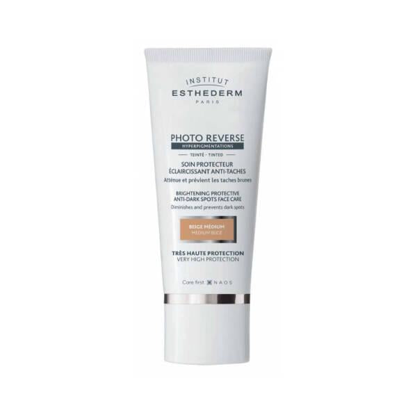 Esthederm Tinted Sunscreen - Photo Reverse Tinted Medium Beige 50ml - Anti-Aging Sun Protection Cream Esthederm Tinted Sunscreen - Anti-Aging Sun Protection tinted sunscreen, medium beige sunscreen, sun protection cream, anti-aging sunscreen, cosmetic sunscreen, sunscreen for even skin tone, Esthederm, skincare, sun care, beauty products, dermatologically tested, SPF, broad-spectrum sunscreen, moisturizing sunscreen, antioxidant skincare, water-resistant sunscreen