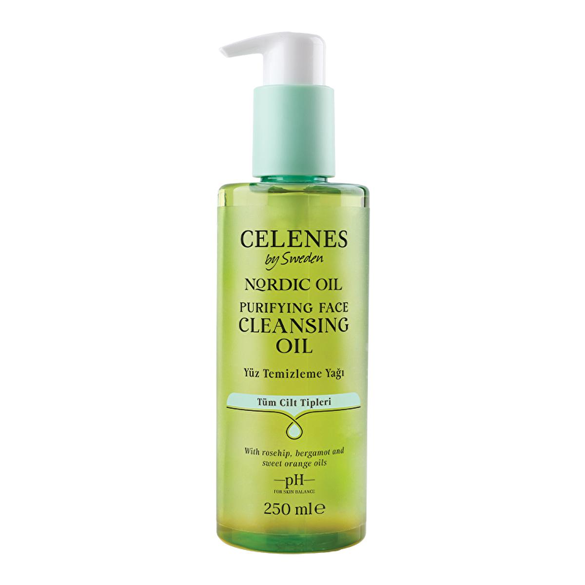 celenes nordic oil cleansing facial oil bottle, application of celens facial oil on hands, celenes nordic oil cleansing facial oil with ingredients Celenes Nordic Oil Cleansing Facial Oil - Nourishing Makeup Remover for All Skin Types | 8.5 fl oz Celenes Nordic Oil Cleansing Facial Oil - All Skin Types celenes, facial-cleanser, cleansing-oil, makeup-remover, nutritional-skincare, all-skin-types, natural-ingredients, beauty-routine, ai-generated, moisturizing