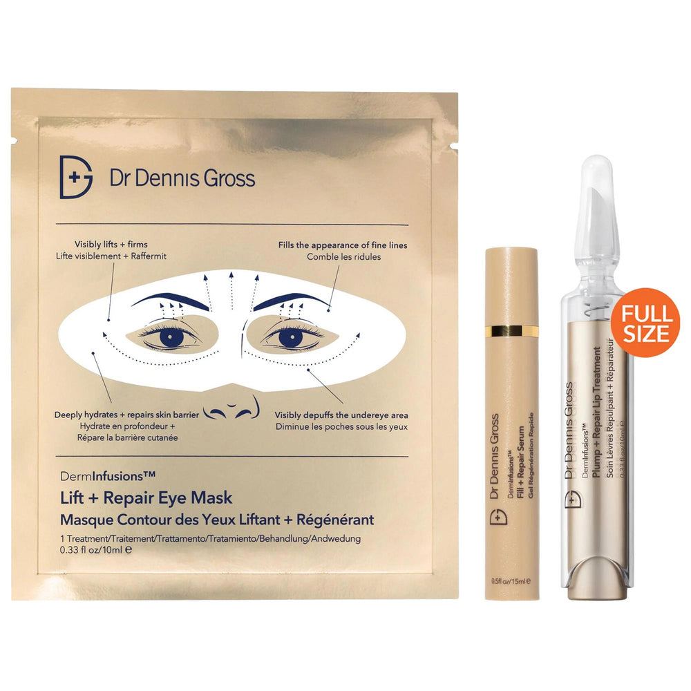 DermInfusions Plump, Fill + Repair Skincare Kit - Anti-Aging Solution for Fine Lines, Dryness & Loss of Firmness DermInfusions Skincare Kit - Anti-Aging Solution skincare kit, anti-aging skincare, dermal infusions, plumping lip treatment, fine line repair serum, eye mask for hydration, cruelty-free skincare, skincare for fine lines, skincare for dryness, skincare for loss of firmness