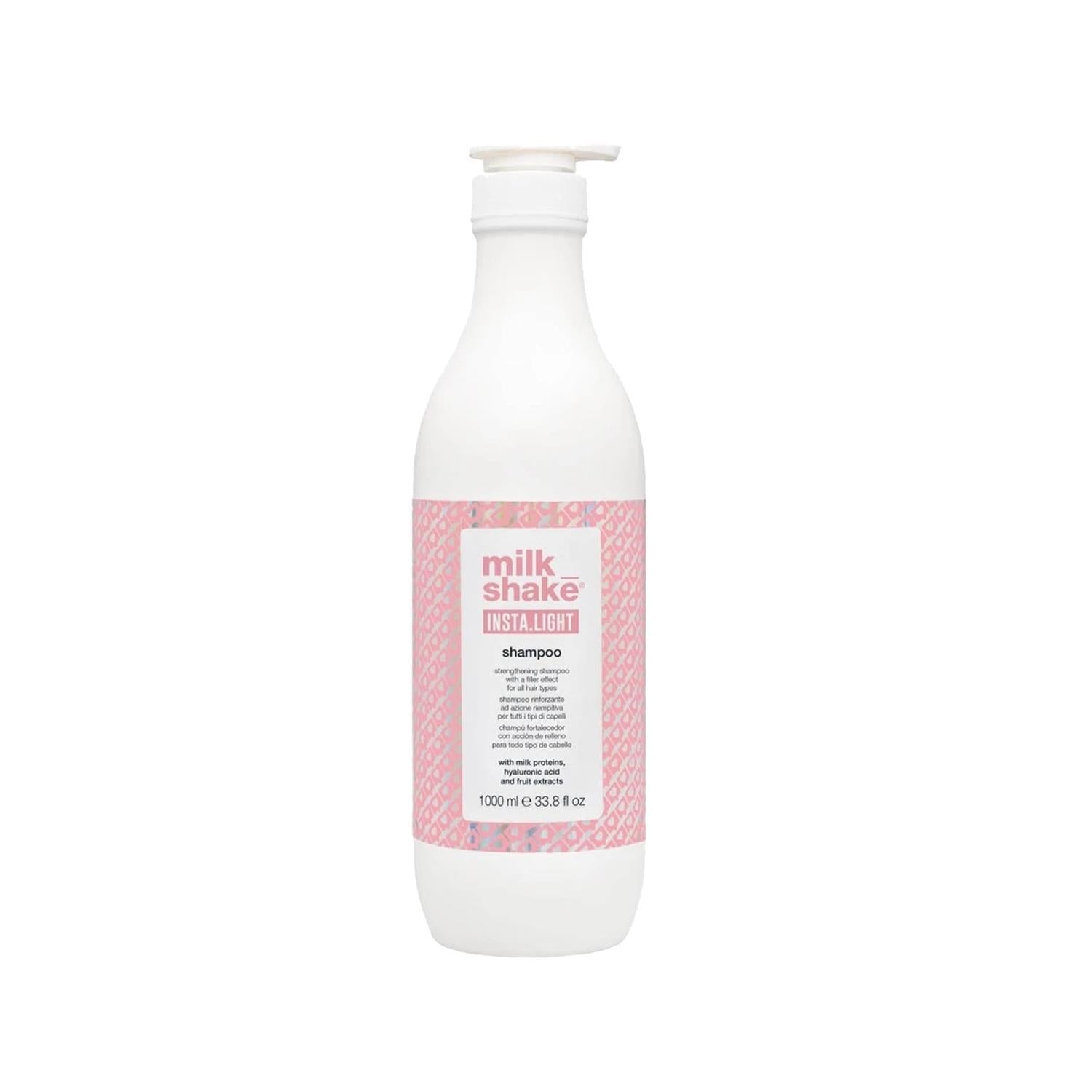 milk_shake Insta.light Strengthening Shampoo 1000ml - Nourishing Hair Care for Damaged Hair milk_shake Insta.light Shampoo for Strengthened Hair milk_shake shampoo, strengthening shampoo, hair care products, Insta.light shampoo, 1000 ml shampoo, nourishing hair care, damaged hair solution, hair strengthening, hair health, hair maintenance, versatile hair care