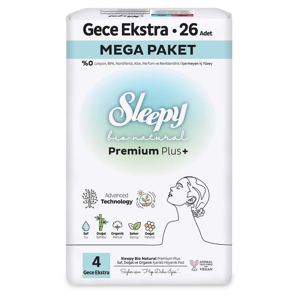 Sleepy Bio Natural Premium Plus Night Pads Size 4 26 Count