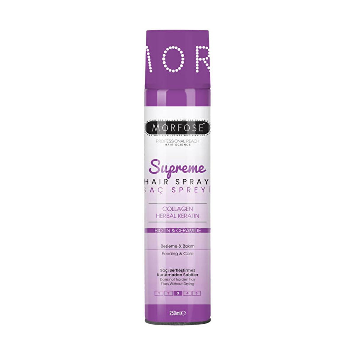 Morfose Supreme Hair Spray 250ml - Strong Hold Styling with Ceramide, Biotin & Keratin Morfose Supreme Hair Spray - Strong Hold with Ceramide & Biotin Hair Spray, Strong Hold Styling Product, Nourishing Hair Care, Ceramide Hair Spray, Biotin Hair Spray, Keratin Hair Spray, Hair Styling, Hair Care, Morfose, Supreme Hair Spray, 250ml, Styling Products, Hair Products, Ceramide, Biotin, Keratin, Healthy Hair, Hair Vitality, Shine, Quick Styling, No Residue, All Hair Types