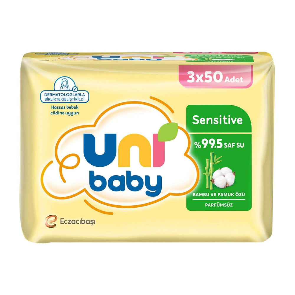 Uni Baby Sensitive Bamboo & Cotton Extract Wet Wipes 3x50 Count