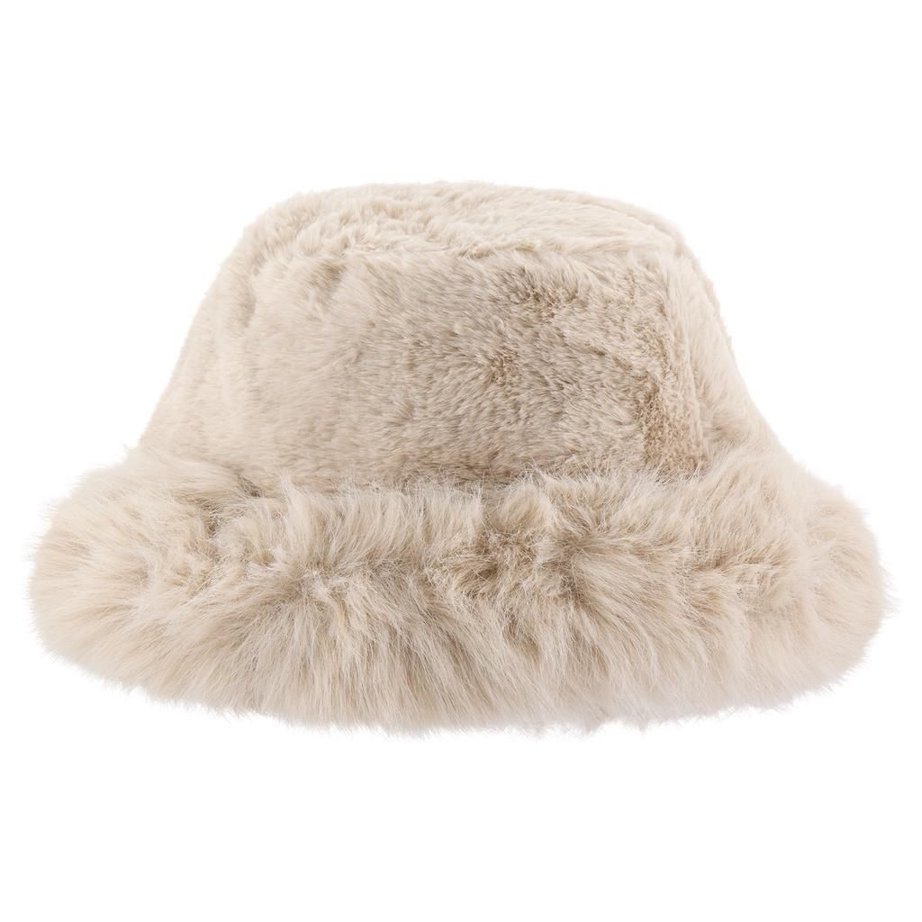 Eklips Cream Plush Bucket Hat for Cozy Winter Style