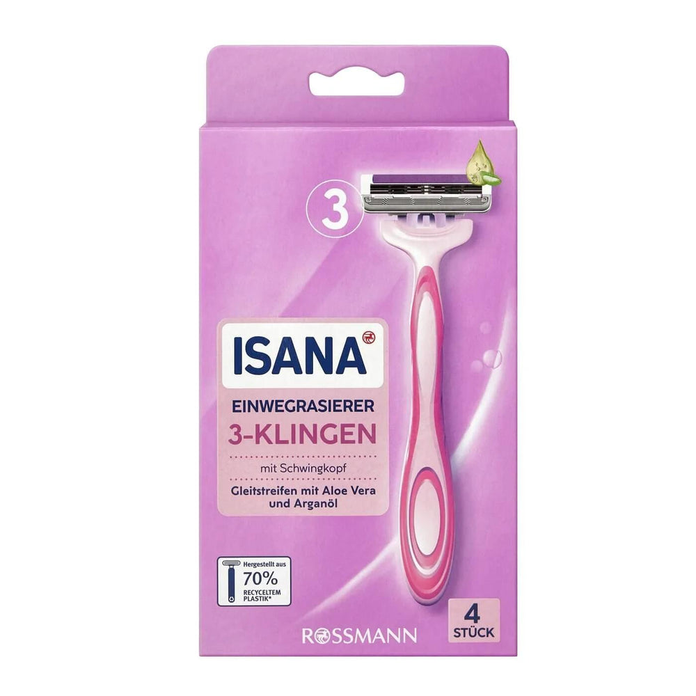 Isana 3-Blade Disposable Razors for Smooth Shaving 4 Count