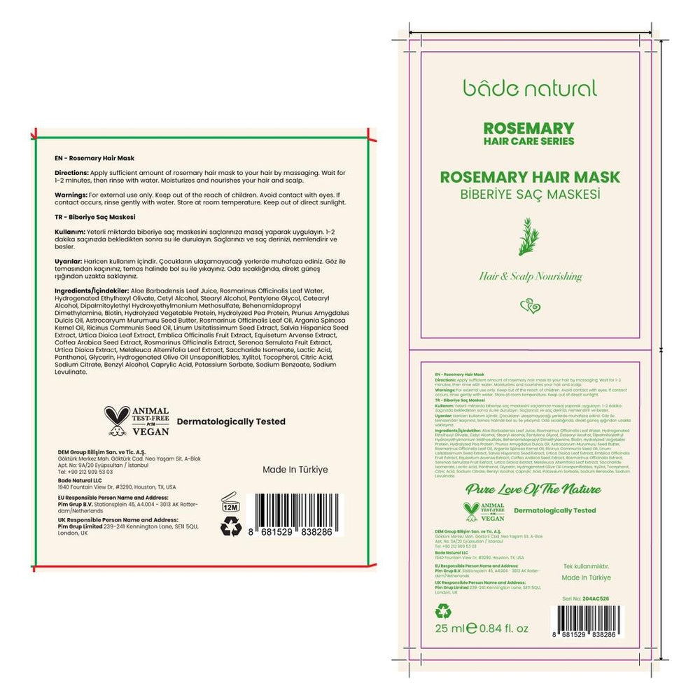 Bade Natural Rosemary Nourishing Hair Mask 4-Pack
