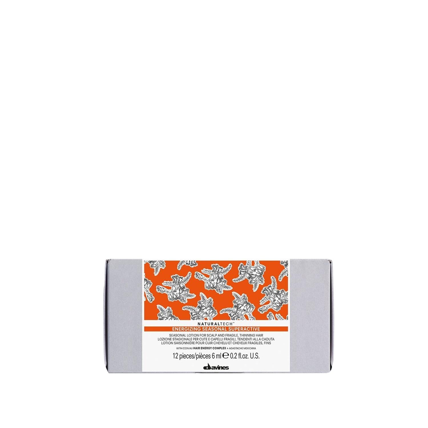 Davines NaturalTech Energizing Seasonal Superactive Anti-Hair Loss Lotion for Seasonal Hair Loss - 12x6ml Davines NaturalTech Anti-Hair Loss Lotion - 12x6ml Davines NaturalTech, Energizing Seasonal Superactive, Anti-hair loss lotion, Natural hair care product, Seasonal hair loss treatment, Hair care, Natural ingredients, Professional hair care, Hair loss prevention, Scalp energizing, Hair strengthening, Travel size hair care, Sample size hair products